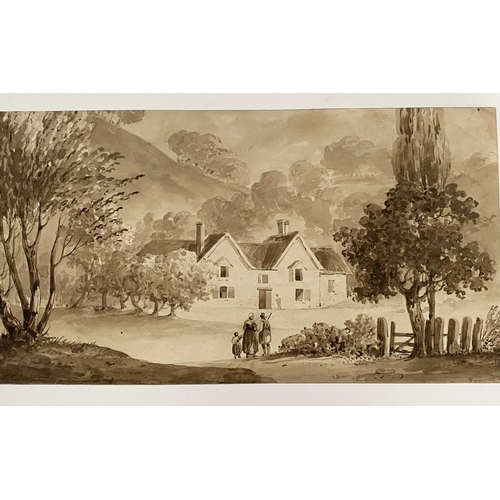 196 - A COLLECTION OF 19TH CENTURY – EARLY ARTWORKS, to include (i) a sepia painting depicting estate in l... 