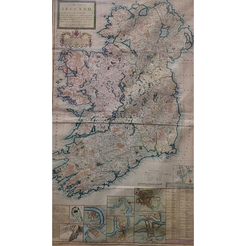 21 - A FRAMED RARE MAP OF IRELAND: 18TH CENTURY: hand coloured example of Herman Moll’s 1714 map of the i... 