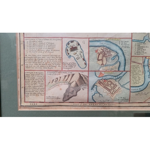 21 - A FRAMED RARE MAP OF IRELAND: 18TH CENTURY: hand coloured example of Herman Moll’s 1714 map of the i... 