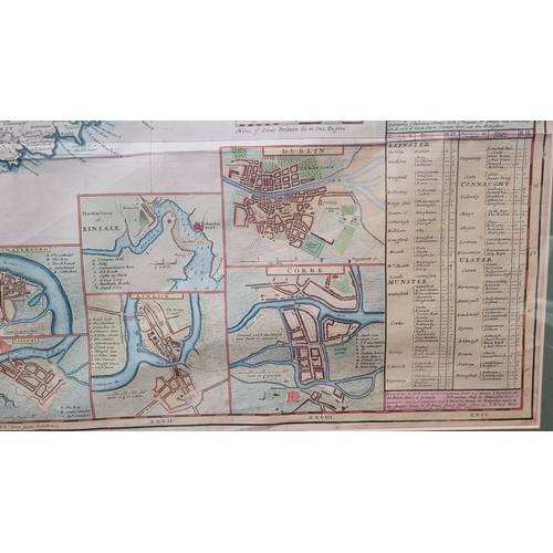 21 - A FRAMED RARE MAP OF IRELAND: 18TH CENTURY: hand coloured example of Herman Moll’s 1714 map of the i... 