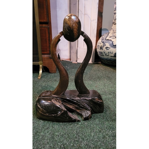 241 - A BOG OAK & TIMBER SCULPTURE, hand crafted, dimensions: 37cm high x 27cm wide x 14cm deep approx.