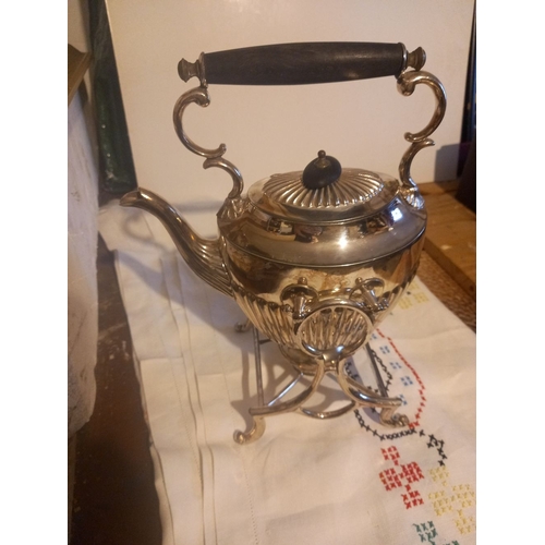 268 - A MIXED PLATED LOT: includes a teapot on a stand, in good condition, with heater beneath. Along with... 