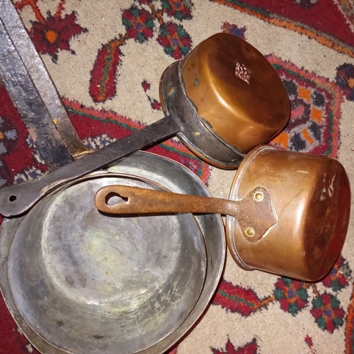 276 - FOUR 19TH CENTURY COPPER SAUCEPANS, dimensions: largest: 21cm diameter approx.