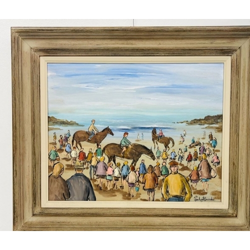 42 - GLADYS MACCABE, MBE HRUA FRSA MA ROI (Irish, 1918-2018), ‘RACE’S ON THE BEACH’, oil on board, signed... 