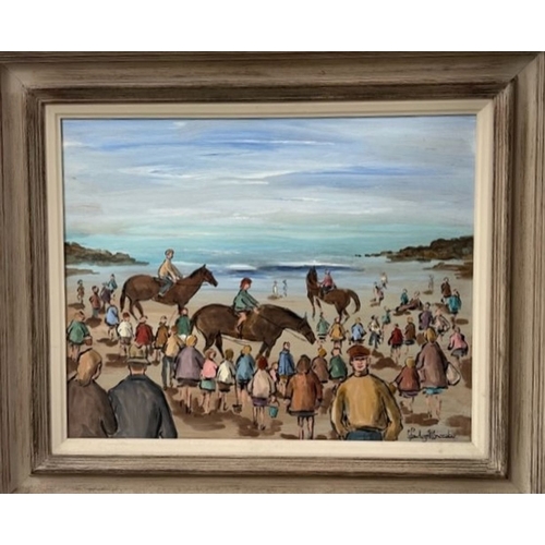 42 - GLADYS MACCABE, MBE HRUA FRSA MA ROI (Irish, 1918-2018), ‘RACE’S ON THE BEACH’, oil on board, signed... 