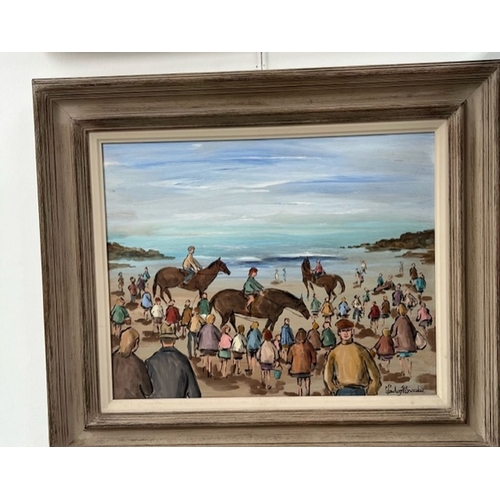 42 - GLADYS MACCABE, MBE HRUA FRSA MA ROI (Irish, 1918-2018), ‘RACE’S ON THE BEACH’, oil on board, signed... 