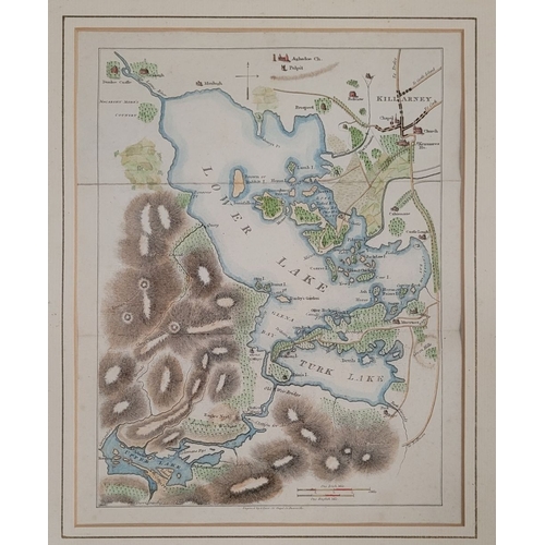 43 - TWO FRAMED MAPS: (i) J. TYRER THE LAKES OF KILLARNEY, and surrounds. Hand coloured, taken from Scene... 