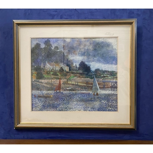 44 - VICTOR RICHARDSON (IRISH, 20th Century), ‘SAILING BOATS, CURRABINNY’, pastel on paper, inscribed ver... 