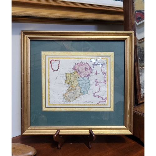 46 - TWO FRAMED MAPS OF IRELAND: (i) Carte du Royaume D’Irande, hand coloured framed map of Ireland, divi... 