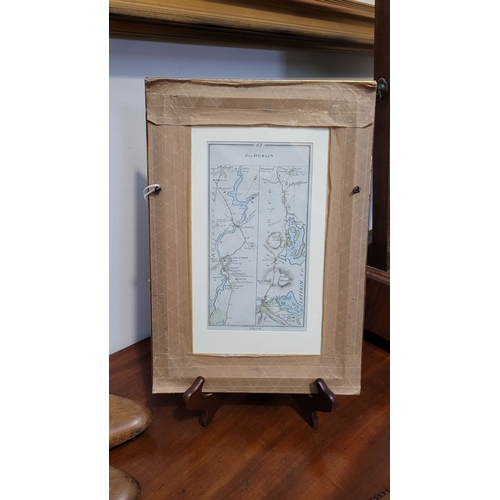 51 - A FRAMED PAIR OF OLD ROAD MAPS: TAKEN FROM TAYLOR & SKINNER ROAD ATLAS OF IRELAND, surveyed in 1777,... 