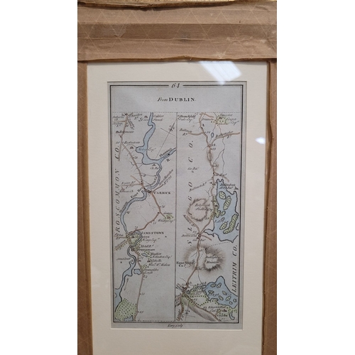 51 - A FRAMED PAIR OF OLD ROAD MAPS: TAKEN FROM TAYLOR & SKINNER ROAD ATLAS OF IRELAND, surveyed in 1777,... 