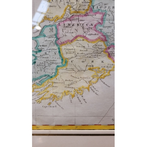 53 - A FRAMED MAP OF IRELAND: J.RUSSEL 1802, Showing the Island of Ireland, divided into provinces & coun... 