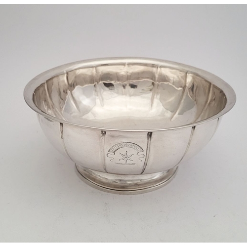 6 - AN IMPORTANT GEORGE II IRISH SILVER FLUTED PEDESTAL BOWL, the body with broad fluted design, engrave... 