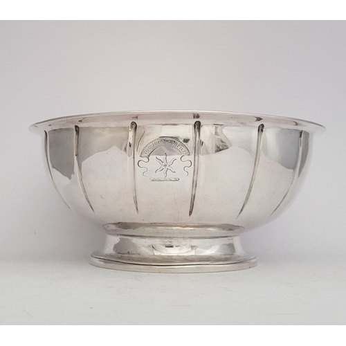 6 - AN IMPORTANT GEORGE II IRISH SILVER FLUTED PEDESTAL BOWL, the body with broad fluted design, engrave... 