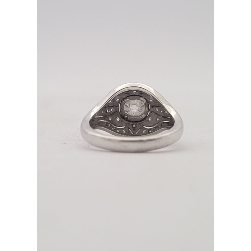 10 - A STUNNING 18CT WHITE GOLD DIAMOND BOMBÉ COCKTAIL RING, with a central round cut diamond surrounded ... 