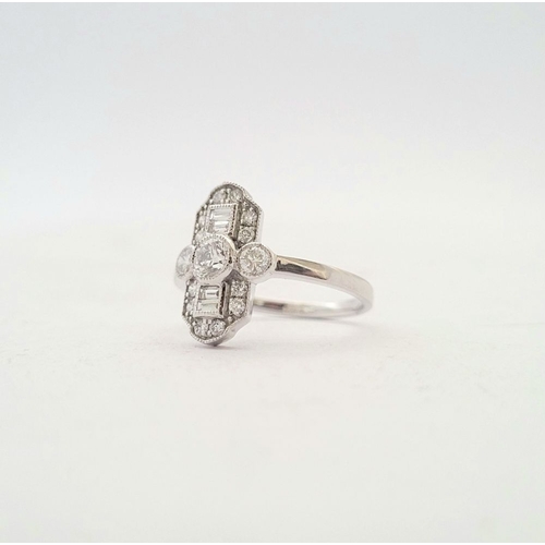 13 - AN ART DECO INSPIRED DIAMOND RING, in the classical Art Deco design with a mix of baguette and round... 