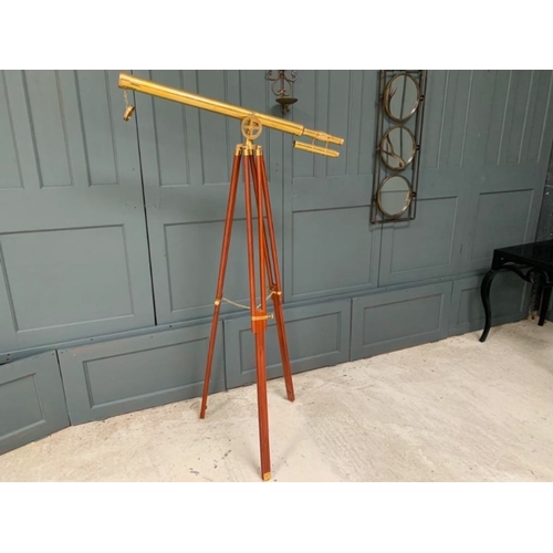 161 - A CONTEMPORARY TELESCOPE ON TRIPOD STAND, dimensions: 5ft high approx.