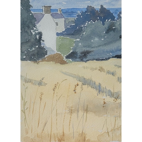 100 - ATTRIB. TO EVELYN BARBER, (IRISH, 20TH CENTURY), LANDSCAPE WITH SUMMER CROPS, watercolour on paper, ... 