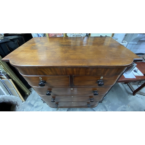 108 - AN EXCELLENT 19TH CENTURY CORK MAHOGANY CHEST OF DRAWERS, bow fronted, two short over three long dra... 