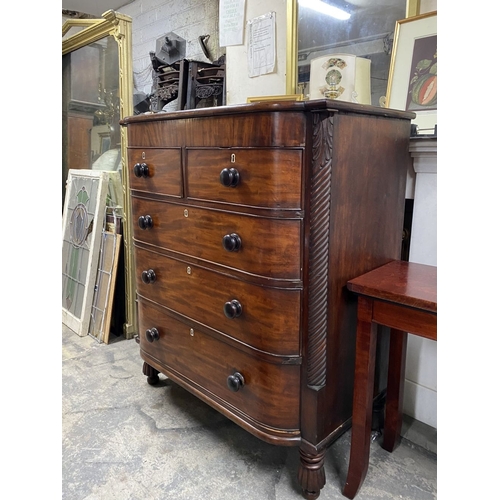 108 - AN EXCELLENT 19TH CENTURY CORK MAHOGANY CHEST OF DRAWERS, bow fronted, two short over three long dra... 