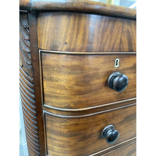 108 - AN EXCELLENT 19TH CENTURY CORK MAHOGANY CHEST OF DRAWERS, bow fronted, two short over three long dra... 