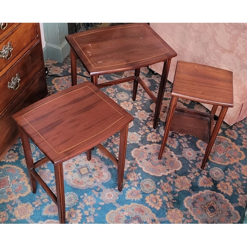 109 - A GOOD THREE-PART MAHOGANY INLAID NEST OF TABLES, each of the bow front & back tables with an inlaid... 