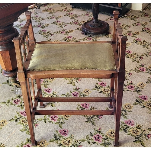 120 - AN EARLY 20TH CENTURY ART NOUVEAU DESIGN PIANO STOOL, with raised shaped elbow rests in an art nouve... 