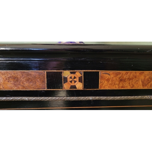 122 - A VERY GOOD 19TH CENTURY EBONISED & WALNUT INLAID PIER CABINET, with marquetry inlaid detailing to t... 