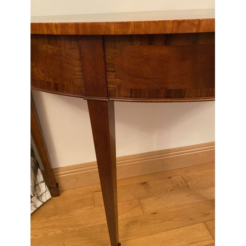 128 - A HALF MOON MAHOGANY ROSEWOOD & SATINWOOD CROSSBANDED SIDE/HALL TABLE, beautiful sunburst inlay and ... 