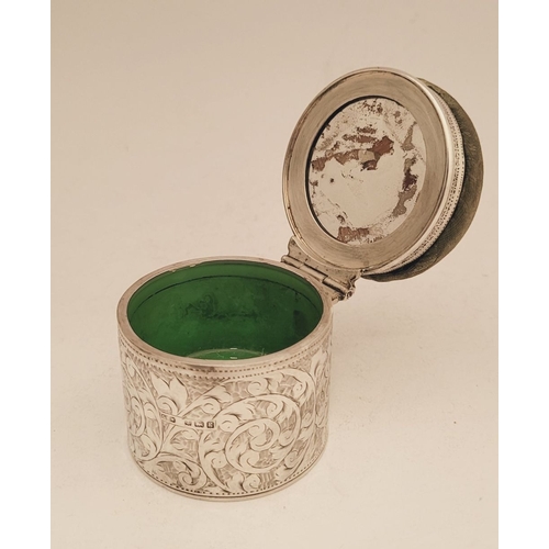 14 - A LOVELY EARLY 20TH CENTURY – EDWARDIAN ERA – SILVER GLASS LINED CANISTER, the hinged lid with padde... 