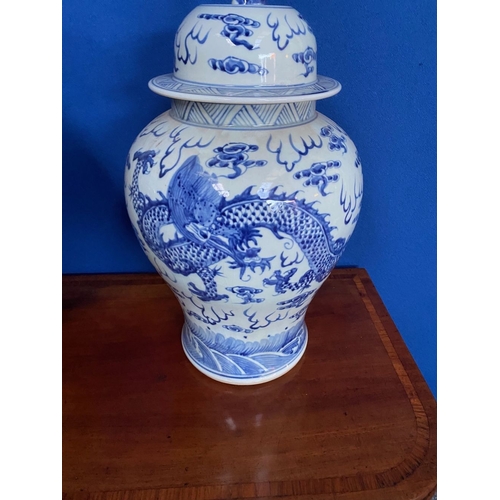 143 - AN EXCELLENT PAIR OF LARGE CHINESE PORCELAIN BLUE AND WHITE TEMPLE VASES, c. late Qing period, each ... 