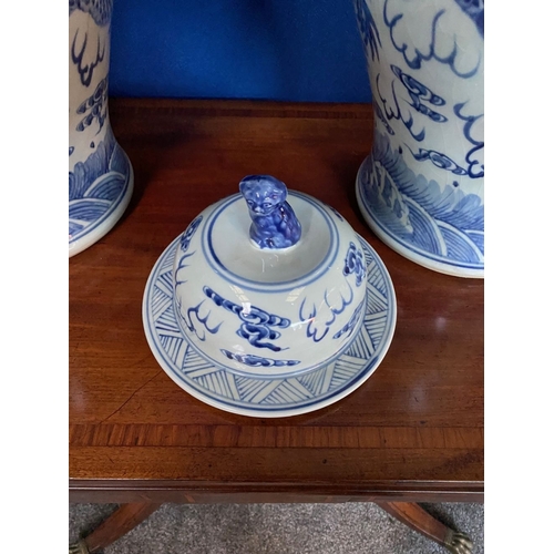 143 - AN EXCELLENT PAIR OF LARGE CHINESE PORCELAIN BLUE AND WHITE TEMPLE VASES, c. late Qing period, each ... 