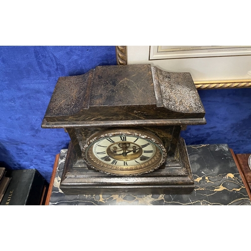 182 - A 20TH CENTURY ANSONIA CAST PAINTED MANTLE CLOCK, the cream enamel dial with painted Roman numerals ... 