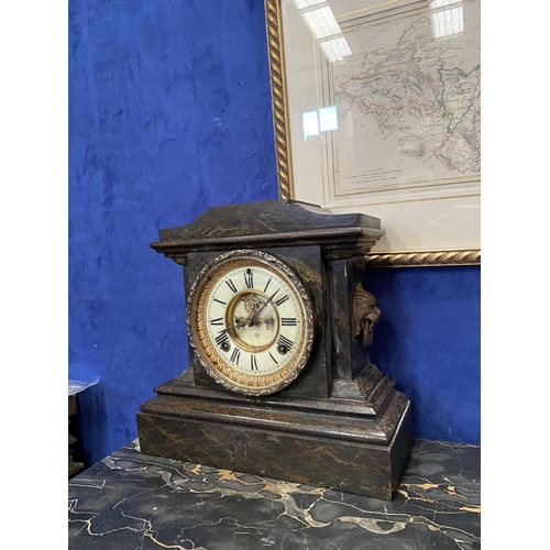 182 - A 20TH CENTURY ANSONIA CAST PAINTED MANTLE CLOCK, the cream enamel dial with painted Roman numerals ... 