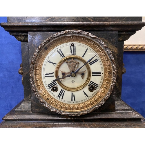 182 - A 20TH CENTURY ANSONIA CAST PAINTED MANTLE CLOCK, the cream enamel dial with painted Roman numerals ... 