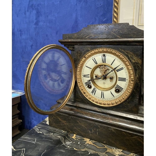 182 - A 20TH CENTURY ANSONIA CAST PAINTED MANTLE CLOCK, the cream enamel dial with painted Roman numerals ... 