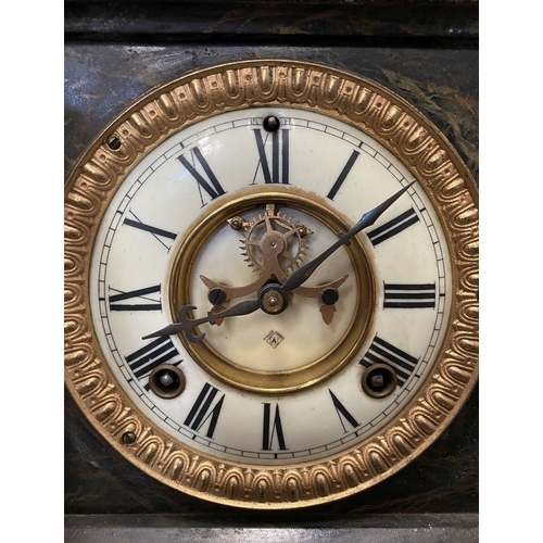 182 - A 20TH CENTURY ANSONIA CAST PAINTED MANTLE CLOCK, the cream enamel dial with painted Roman numerals ... 