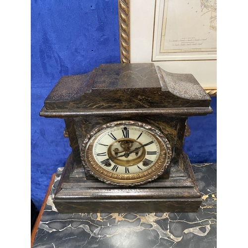 182 - A 20TH CENTURY ANSONIA CAST PAINTED MANTLE CLOCK, the cream enamel dial with painted Roman numerals ... 