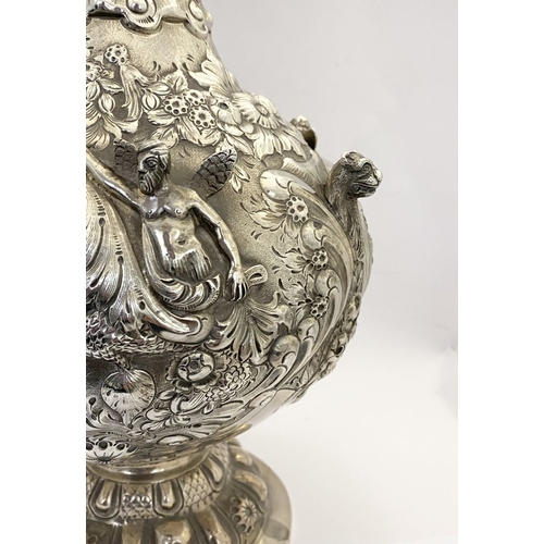 2 - AN IMPRESSIVE HISTORICAL IRISH SILVER ARMADA JUG, Dublin c.1866. The front engraved with presentatio... 