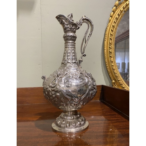 2 - AN IMPRESSIVE HISTORICAL IRISH SILVER ARMADA JUG, Dublin c.1866. The front engraved with presentatio... 