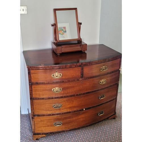 20 - A GOOD QUALITY 19TH CENTURY BOW FRONTED FIVE DRAWER CHEST, with crossbanded detail to the top, each ... 