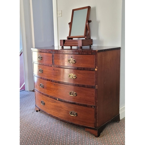 20 - A GOOD QUALITY 19TH CENTURY BOW FRONTED FIVE DRAWER CHEST, with crossbanded detail to the top, each ... 