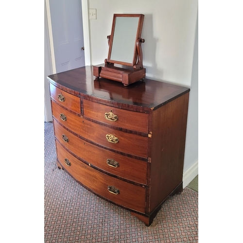 20 - A GOOD QUALITY 19TH CENTURY BOW FRONTED FIVE DRAWER CHEST, with crossbanded detail to the top, each ... 