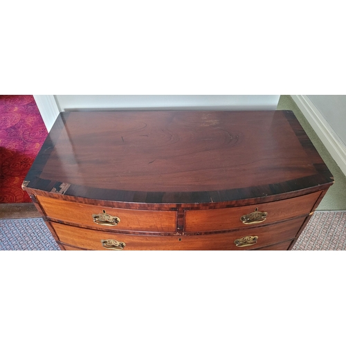 20 - A GOOD QUALITY 19TH CENTURY BOW FRONTED FIVE DRAWER CHEST, with crossbanded detail to the top, each ... 