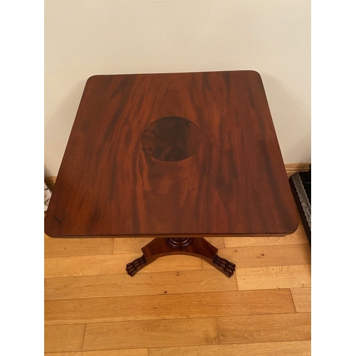 213 - A WILLIAM IV MAHOGANY WINE TABLE, circular inlay to top with canted corners, raised on tapered suppo... 