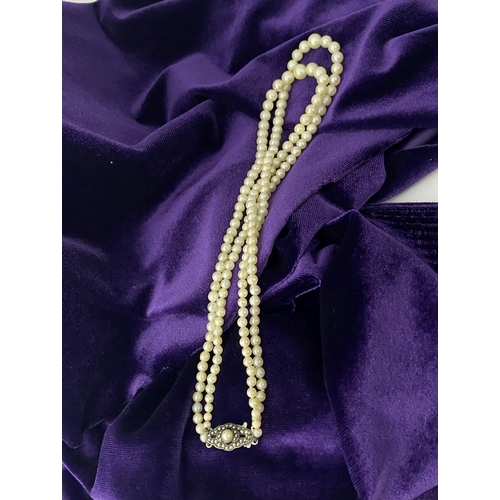 217 - TWO LOVELY IMITATION PEARL NECKLACES, (i) double strand with imitation pearls graduating in size fro... 