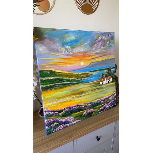 229 - KATE (Irish, 20th Century), ‘SUNRISE IN VALLEY’, acrylic on canvas, signed lower right. Dimensions: ... 