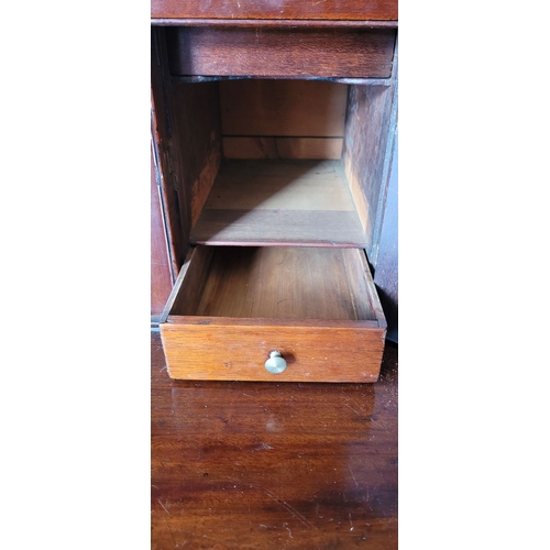 23 - A VERY FINE ASTRAGAL GLAZED GEORGIAN MAHOGANY & SATINWOOD INLAID BUREAU BOOKCASE, the top pediment w... 