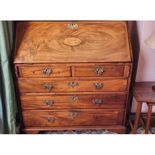 23 - A VERY FINE ASTRAGAL GLAZED GEORGIAN MAHOGANY & SATINWOOD INLAID BUREAU BOOKCASE, the top pediment w... 