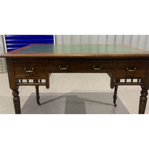 234 - A VICTORIAN MAHOGANY WRITING DESK, with leather lining to top, fluted border, above one long drawer ... 